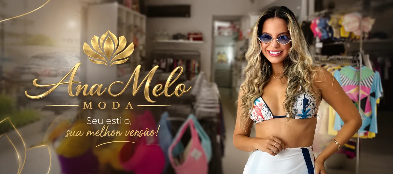 Ana Melo Moda em Palmares, seu estilo, sua melhor versão. Biquíni estampado e canga dentro da loja