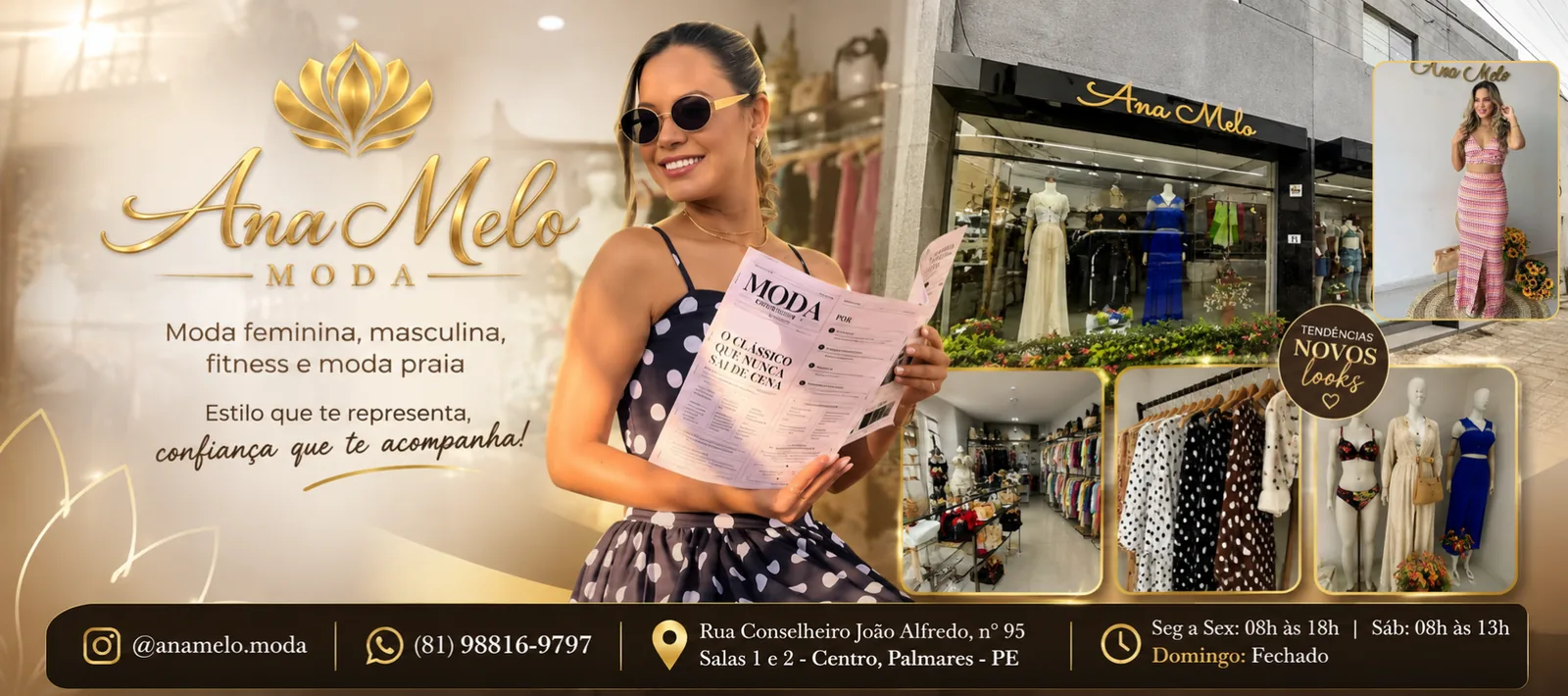Ana Melo Moda: moda feminina, masculina, fitness e moda praia na Rua Conselheiro João Alfredo, 95, Centro de Palmares